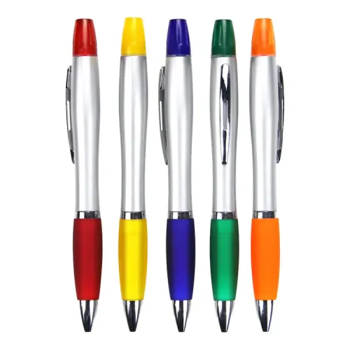 Custom plastic ball pen with highlighters- 05