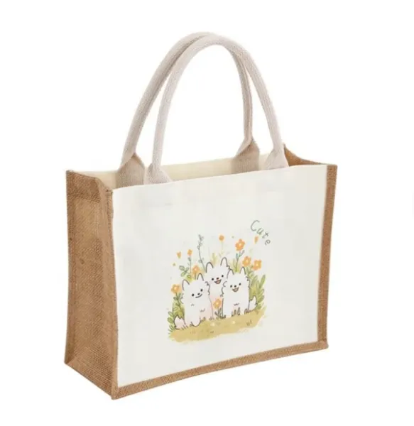 Elegrant jute tote bag with custom heat transfer logo
